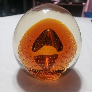 Hand Blown Amber Bubble Paperweight